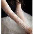thumbnail image 2 of Guantes de boda para mujer, muñequeras largas, puños, fundas para brazos para novias, guantes sin dedos, guantes de novia con mangas de marfil, 1 par, 2 of 4
