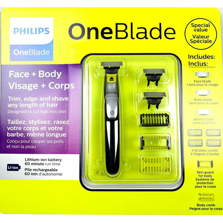 Philips Norelco OneBlade Face + Body Hybrid Electric Trimmer and Shaver  QP2630/70 - Black, Green, & Silver