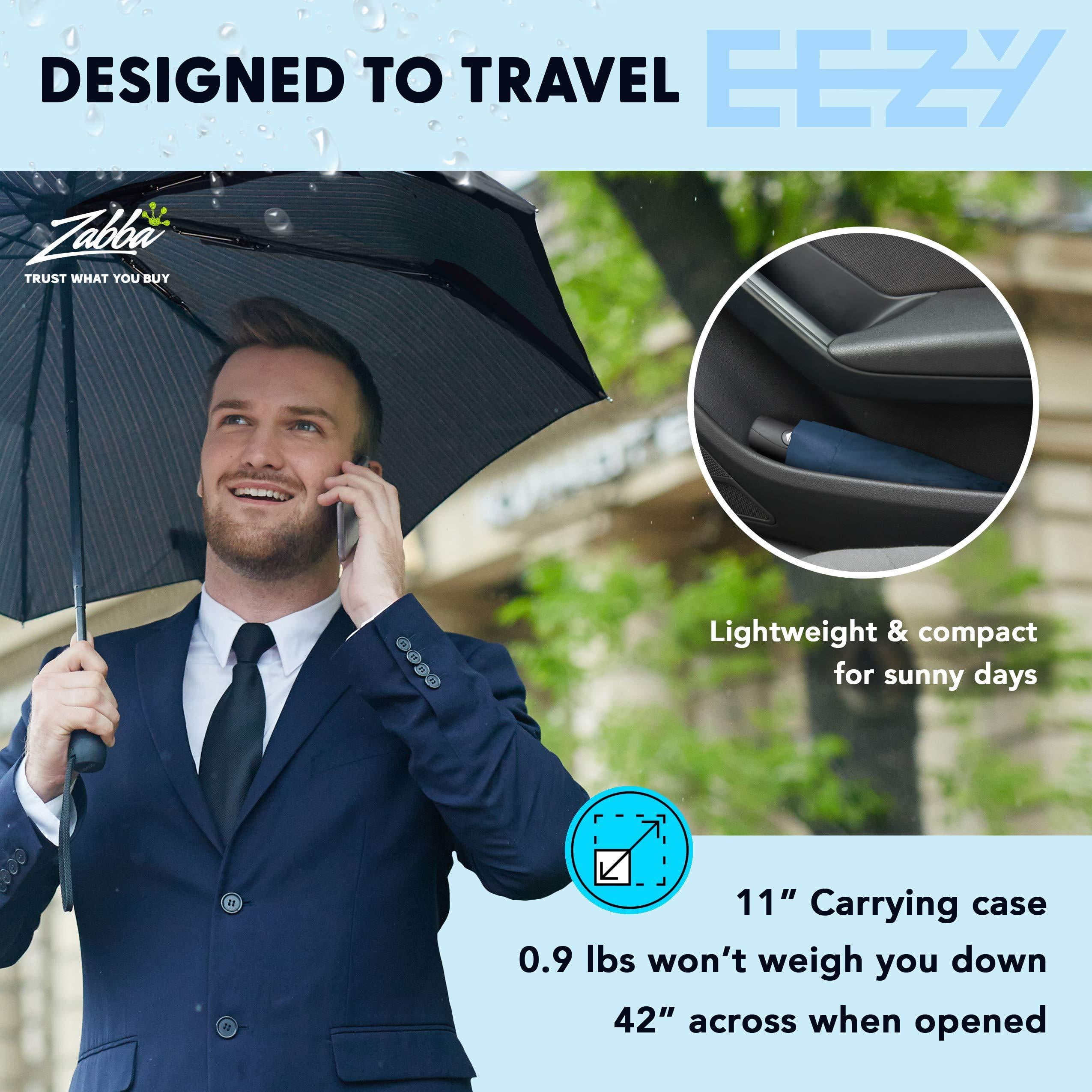 Sturdy Lifetime Guarantee EEZ-Y Compact Travel Umbrella with Windproof Double Canopy Construction Portable and Lightweight for Easy Carrying Auto Open Close Button for One Handed Operation