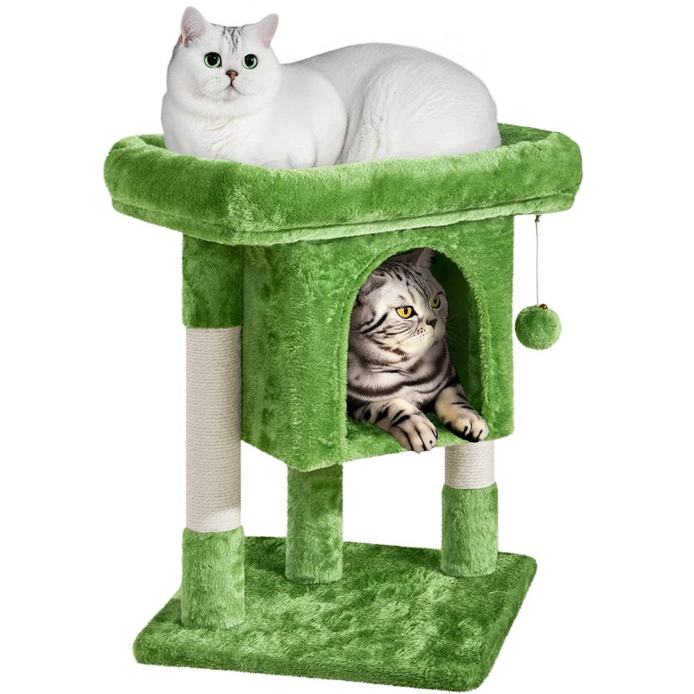 Yaheetech 23.5″ H Spacious Cat Tree with Large Top Perch, Condo & Scratching Posts, Green