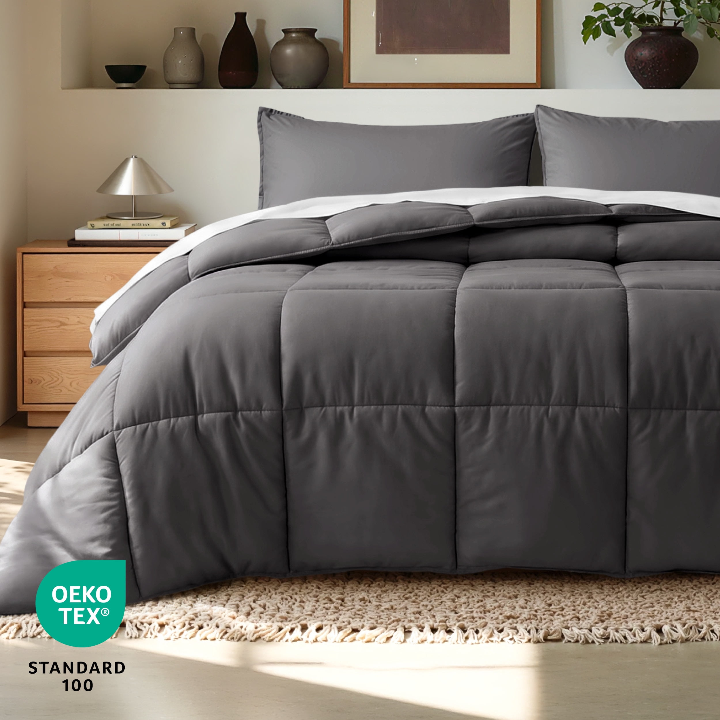Bare Home Down Alternative Comforter Set - 3-Pieces - All Seasons - King, Forged Iron Gray