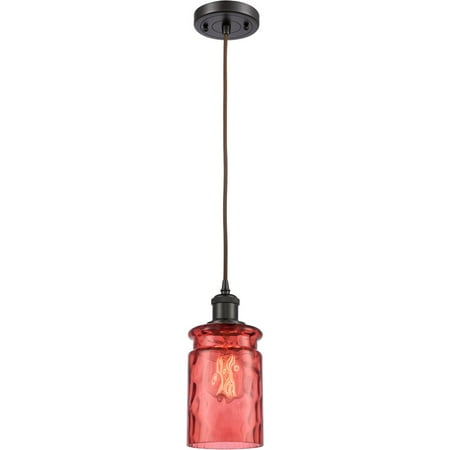 

Oil Rubbed Bronze Tone Mini Pendants 5 Wide Jester Red Waterglass Glass Steel/Cast Brass Medium Base LED 1 Light Fixture