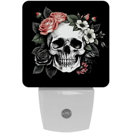 

Night Light Night Lights Plug into Wall 2-Pack Nightlight Plug in Night Light Dusk to Dawn Night Lamp Led Night Light for Adults Kids Room Skull Pink Purple Floral