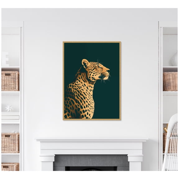 Kate and Laurel Framed Canvas Wall Art Print Emerald Gilded Cheetah by The Creative Bunch Studio, 28 x 38 Sylvie Bright Gold Frame, Modern Contemporary, Animal Art for Wall Decor