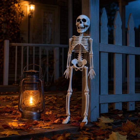 Halloween Skeleton Decoration, 12" fake Realistic Full Body Human Skull Model Posable Joints, Scary Skeleton Figurine for Party House Yard