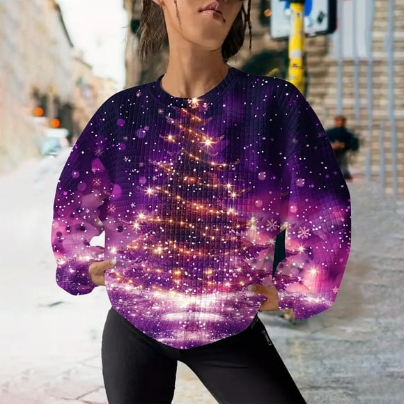 Tetras Fall Sweatshirts for Women,Christmas Fashion Women's Casual Ladies Printed Loose Long Sleeve Round Neck Blouses Tops,Hoodless Sweatshirts