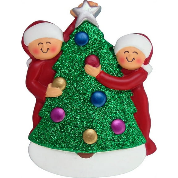 Family Decorating Tree 2 People Personalized Christmas Ornament DO-IT-YOURSELF