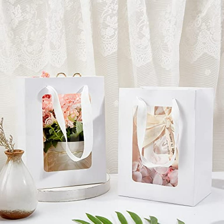 10 Packs White Kraft Paper Bag with Clear Window 8x6x4 Gift Bags with  Handle for Valentine's Day Proposal Candy Gift Packing 