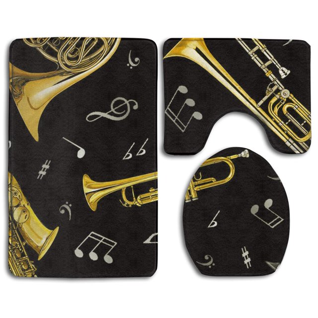 ABPHQTO Trompeta Trombón Cuerno francés Juego de alfombras de baño de 3 piezas Alfombra de baño Alfombra de contorno y tapa de inodoro ABPHQTO Cont-CHAPPLE-23414