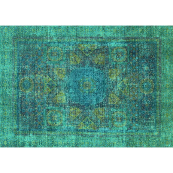 Ahgly Company Indoor Rectangle Oriental Turquoise Blue Modern Area Rugs, 5' x 7'