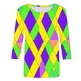 thumbnail image 5 of Jjayotai Women's Mardi Gras Outfits, Fashion Casual Round Neck 3/4 Sleeve Loose Strip Printed T-Shirt for Women Clearance,Suit for Carnival Party Multicolor-5 XXXL, 5 of 5