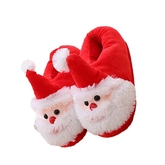 OFFIGAM 1 Pair Fuzzy Slippers Women Indoor Warm Non Slip Sole Santa Design