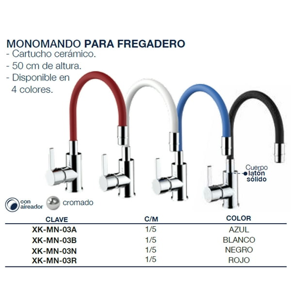 Llave Monomando Fregadero O Tarja Cocina Flexible 50 Cm Rubinett