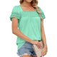 thumbnail image 3 of Blusa informal holgada de manga corta con ribete de encaje verde para mujer, 3 of 6