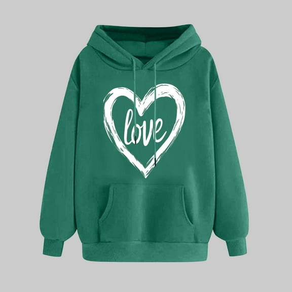 SOOMLON Valentines Day Hoodies for Women Couple Valentines Gift Plus Size Tunic Long Sleeve Crewneck Sweatshirts Tops Funny Heart Graphic Pullovers Shirts Fashion Valentines Outfits 2025 Army Green