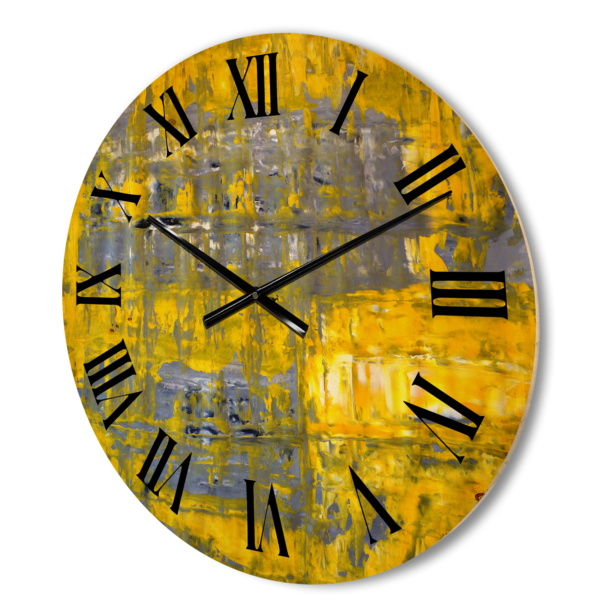 Designart 'Grey Meets Yellow Abstract Art I' Modern Wood Wall Clock