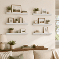 thumbnail image 2 of KAIWIN Floating Shelves for Wall, 15.7In White Wall Shelves for Decor Storage Set of 6, Wall Mounted Wood Shelves for Bedroom, Living Room, Bathroom, Kitchen, 2 of 5