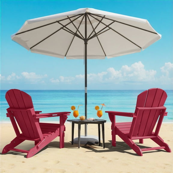 MUCHENGHY Folding Adirondack Chairs Set of 2 Outdoor Patio Fire Pit Chairs with Cup Holder Porch Garden Red