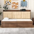 thumbnail image 6 of Twin Size Solid and Stable Wood Daybed with Upholstered Storage Shelves, USB Ports and 2 Drawers (Wood), 6 of 12