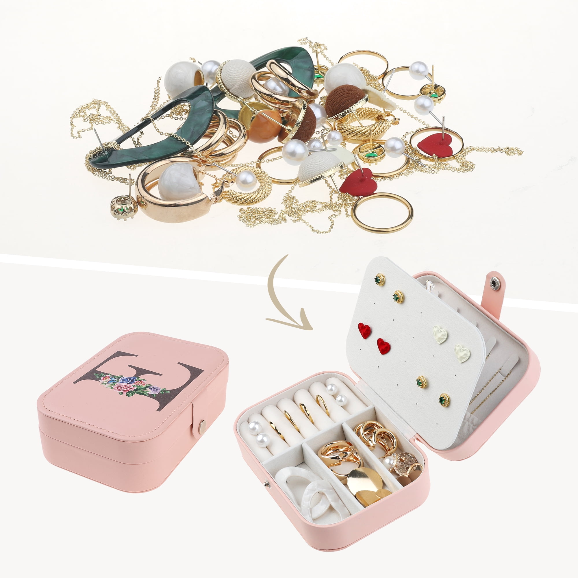 Unique Bargains Jewelry Box Small PU Leather Jewelry Organizer Case Storage Display Holder Pattern E
