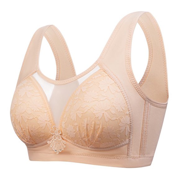 Bigersell Lace Wireless Bra Women Mesh Front Full-Coverage Wirefree Bra Comfort Bra for Everyday Wear Comfort Lightly Lined Padded Push-up Bras no Underwire V-Neck Bra Yellow 4XL