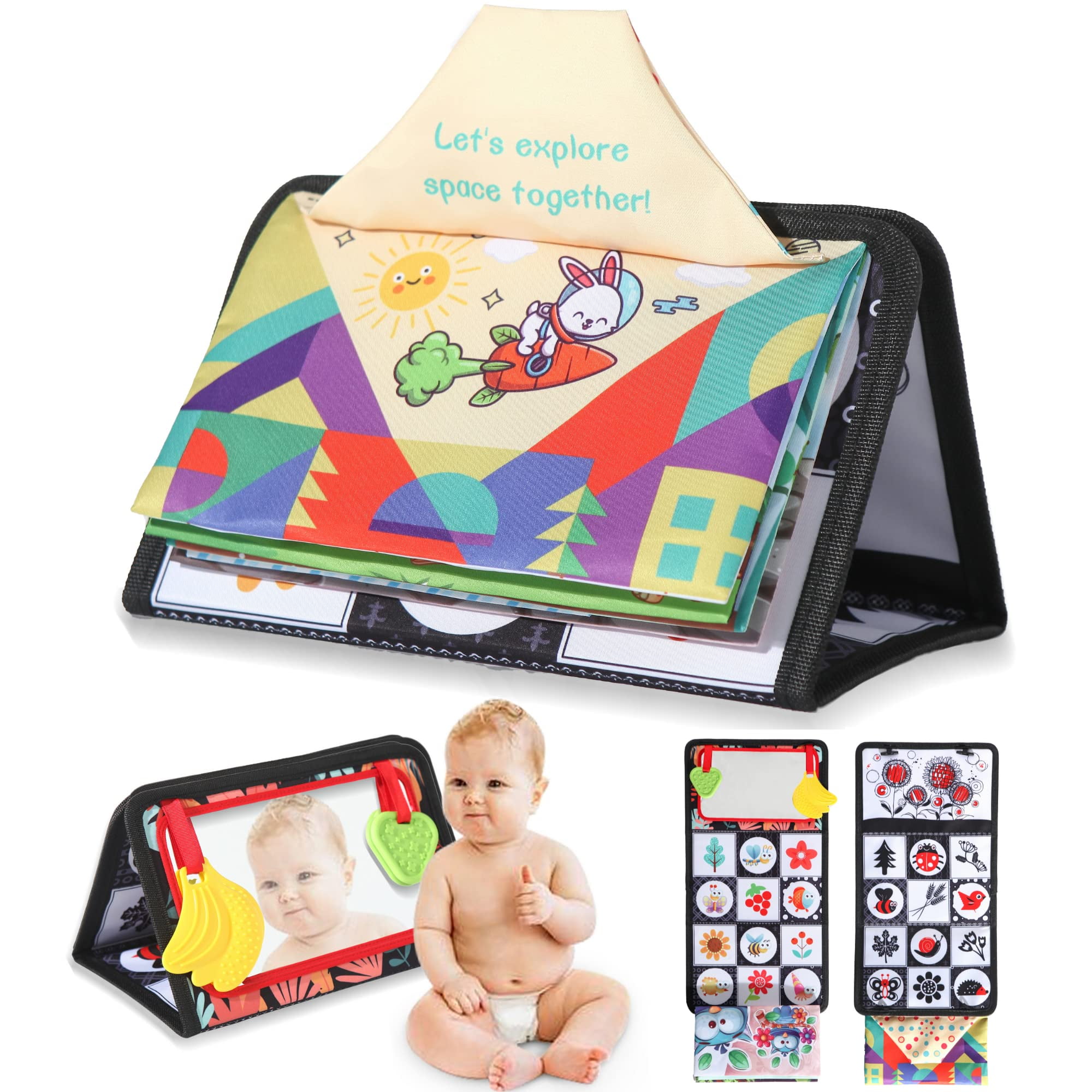 JanYoo Tummy Time Mirror Toys for Babies 06 Months Infants High