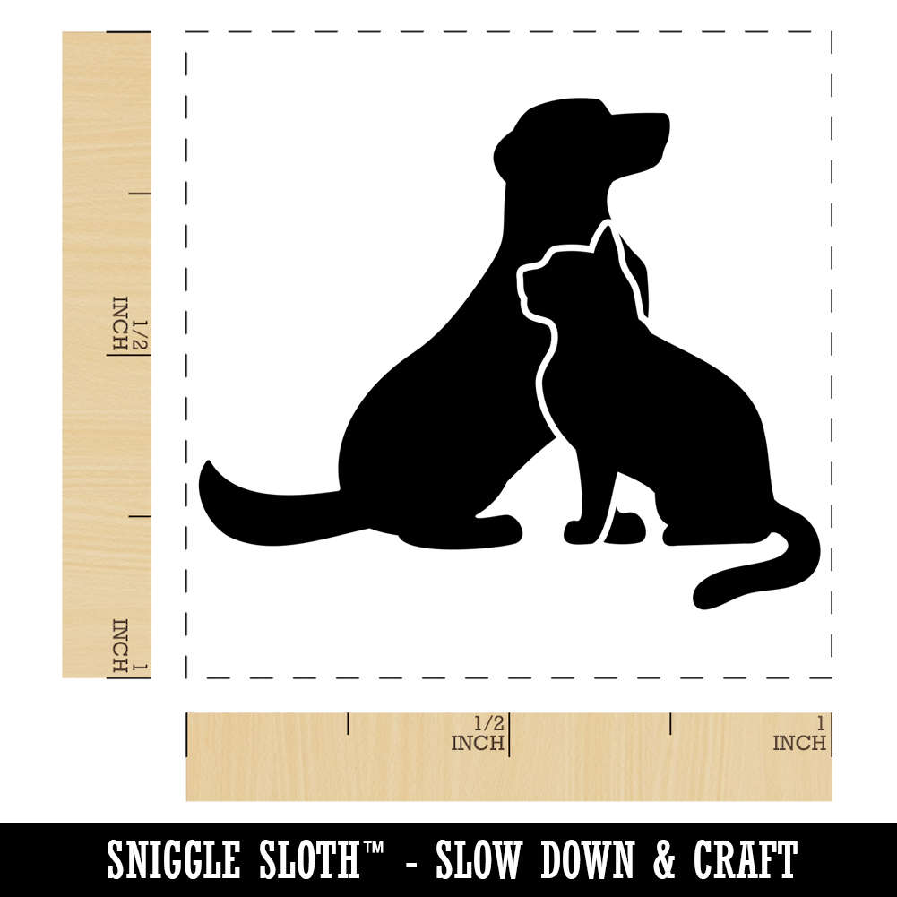 Cat and Dog Sitting Together Pet Self-Inking Rubber Stamp Ink Stamper - Fuchsia Ink - Small 1 Inch