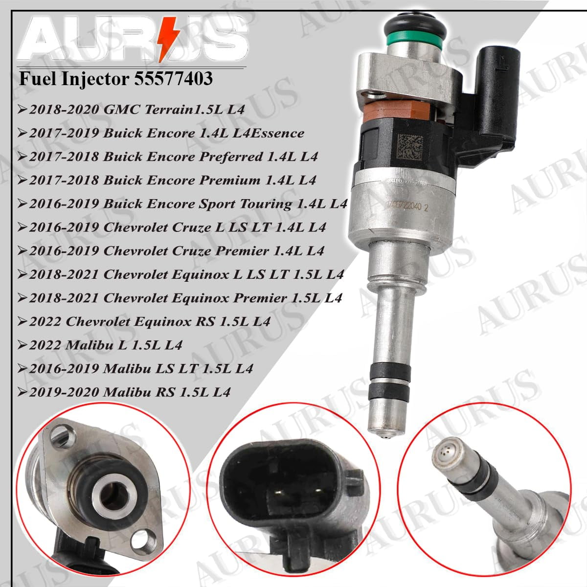 AURUS x4 SET of OEM Fuel Injectors 55577403 12644767 Compatible with Buick Encore for Chevrolet Cruze Trax 1.4L for Chevrolet Malibu Equinox for GMC Terrain 1.5L L4 Cylinder Engine 2016-2022