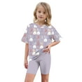 thumbnail image 4 of Piuwrlz Kids Outfit Set for Girls Summer Short Sets Round Neck Loose Shirt T-Shirt and Shorts Set Purple Size 6 Years, 4 of 9