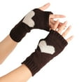 thumbnail image 1 of Women'S Solid Color Heart Pattern Missing Half Finger Warm Knit Gloves, 1 of 4