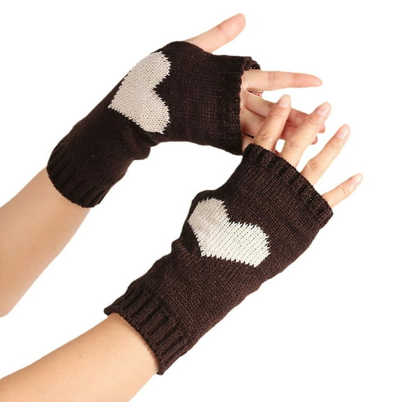 AWZXDE Warm Knit Gloves for Women with Heart Pattern - Stylish Half Finger Design for Comfort and Functionality B,A