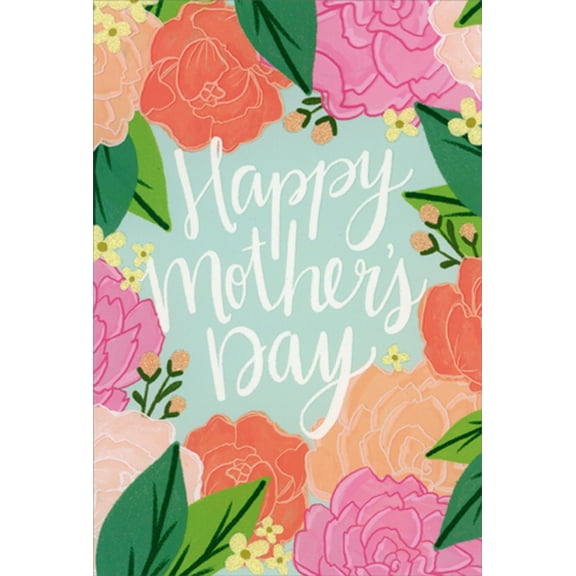 Pictura Large Pink and Orange Flower Border Around White Letters Mother's Day Card