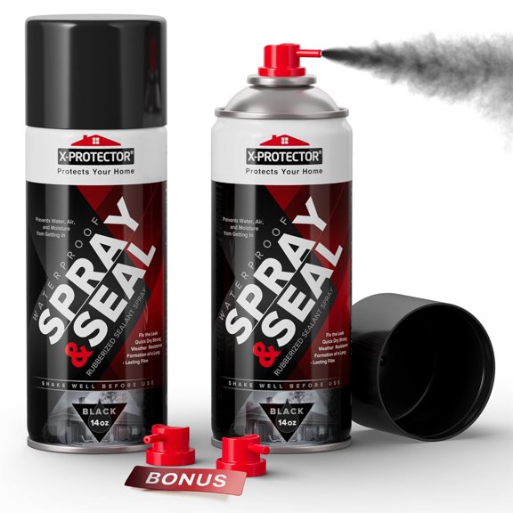 Seal Spray - Rubber Waterproof Spray with Less-Drip Formula - Premium Rubber Waterproof Sealant - Perfect RV, Roof, Gutter Sealant Solution - Pack of 2 (14 oz Each, Black)