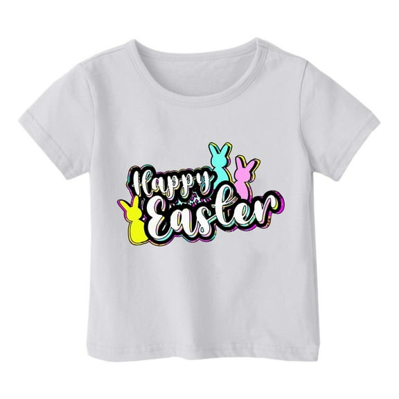 LIaqionyy Easter Shirts for Toddler Girl Boys Bunny Rabbit Graphic Cute Cotton Short Sleeve Tees Tops Happy Easter Casual Shirts