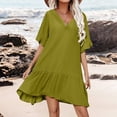 thumbnail image 2 of JIAYUE Women's Swimwear Cover-Ups V Neck Ruffle Half Sleeve Knee Length Solid Color Comfort Sexy Casual Loose Bathing Suit Cover Up Dresses, 2 of 6