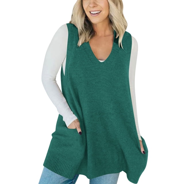 Women's Sleeveless Sweater Vest 2025 - V-Neck Knit Tunic | Flattering A-Line with Pockets