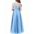 thumbnail image 2 of Chiffon Junior Bridesmaid Dress for Teens Asymmetrical Sleeveless Design Adjustable Waistband Flower Girl Dress for Girls Formal Dress-Blue-14Y, 2 of 9