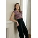 thumbnail image 4 of Camiseta sin mangas EVALESS para mujer, cuello en V, plisada, casual, leopardo L, 4 of 5