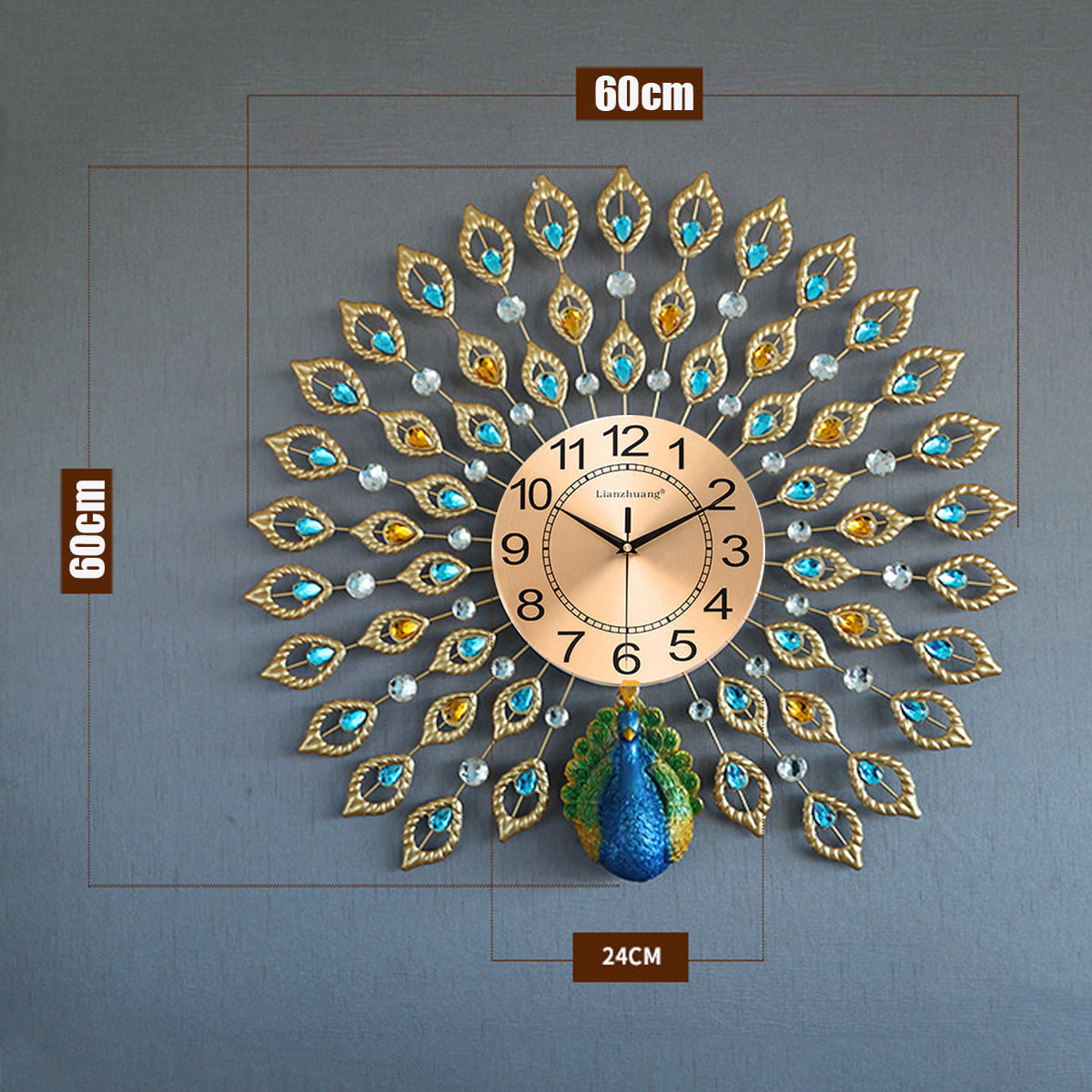 INTERESTPRINT Flying Peacock Feathers Modern Quartz Wall Clock Frame Plastic Cover Wall Clock