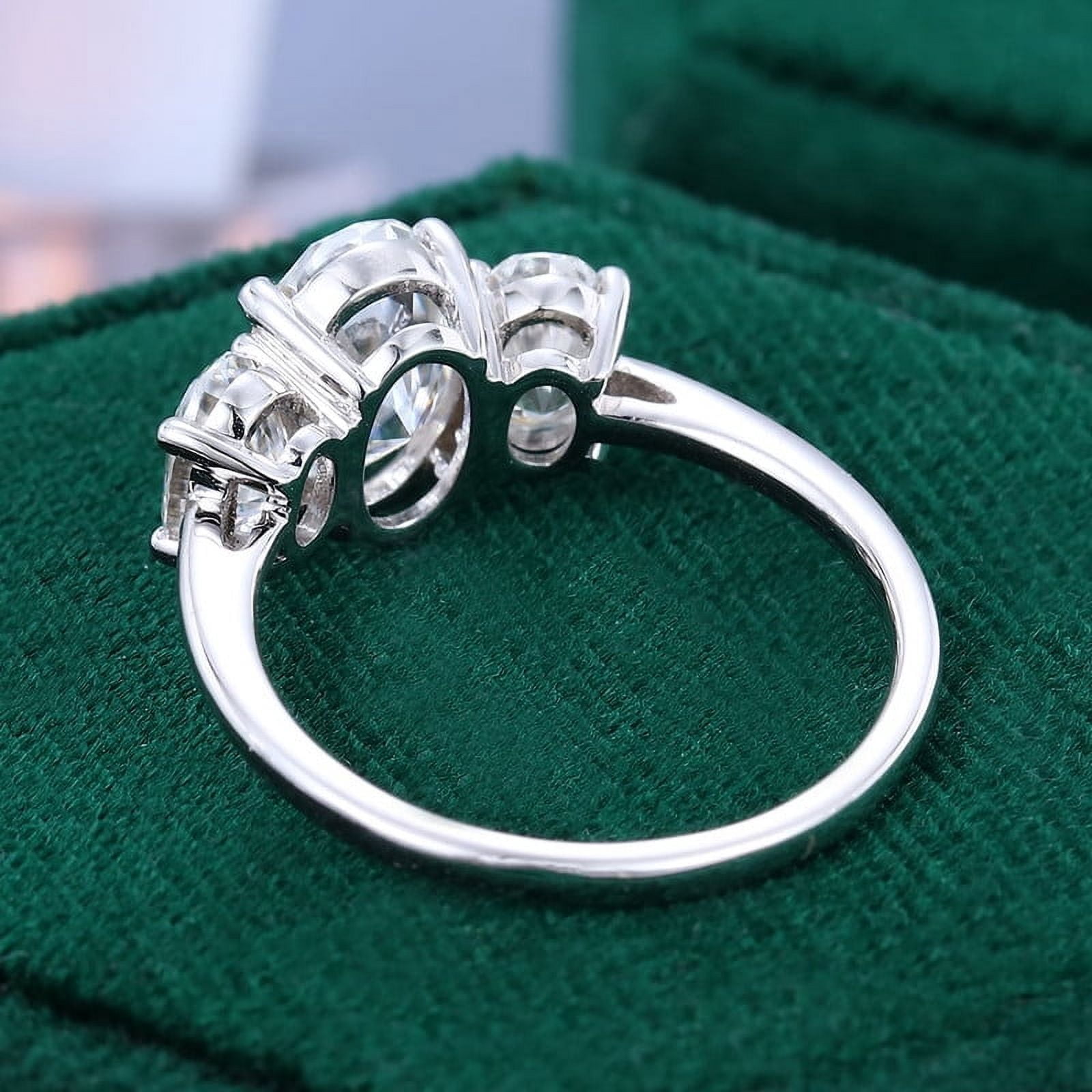 Spot Jewel White Gold Plated 14K Diamond Ring - Oval Cut Excellent 2 Ct Diamond Ring for Women - 3 Stone Engagement Wedding Rings for Her - Trilogy Rings for Women - Gifts - Unique Gift for Her