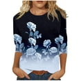 thumbnail image 2 of IROINNID Polyester Long Sleeve T Shirt for Women Comfortable Printed T-shirt Blouse Round Neck Tops,Navy, 2 of 5