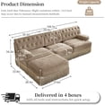 thumbnail image 2 of 106.1'' Modular Sectional Sofa, Chesterfield Velvet L-Shaped Couch, Upholstered 3-Seater Sofa with Ottoman, Button Tufted, Tassel Fringe Skirt, Deep Couches for Living Room, Bedroom, Camel, 2 of 11