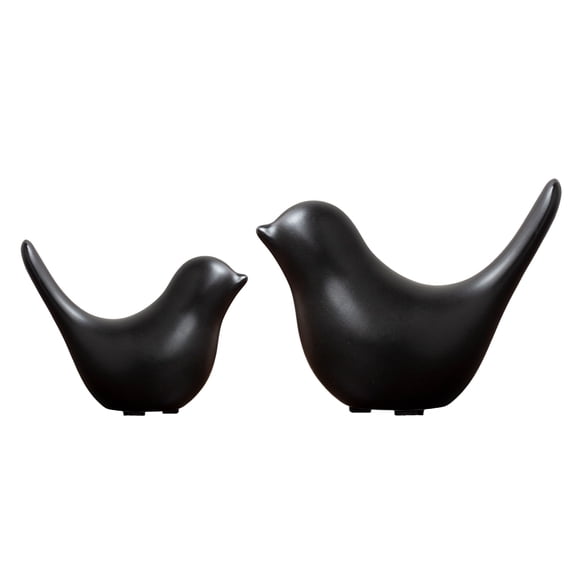 Set of 2 Bird Decor Figurine Ceramic Bird Statue Small Modern Figurines Home Decor Decorative Ornaments for Shelf Desktop Living Room Bedroom Cabinets Office Decorations, 2 Sizes(Black)