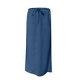 thumbnail image 4 of lcziwo Sundresses for Women 2025 Summer Linen Maxi Skirt Casual Drawstring Waist A Line Skirts Long Flowy Beach Cover Up Skirts on Sale Clearance Blue XL, 4 of 8