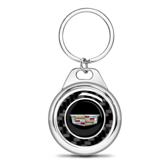 iPick Image for Cadillac Crest Logo Real Black Carbon Fiber Chrome Roundel Metal Case Key Chain, Official Licensed