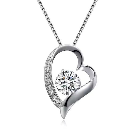 aamnaz Sterling Silver Heart Pendant Necklace with Cubic Zirconia – Elegant Heart-Shaped Jewelry Gift for Women, Anniversary, Birthday, Valentine’s Day