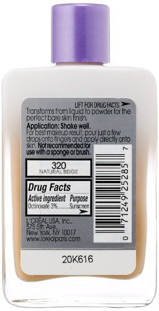 L'Oréal Paris Magic Nude Liquid Powder Bare Skin Perfecting Makeup with SPF 18, 320 Natural Beige, 0.91 Fl. Oz.