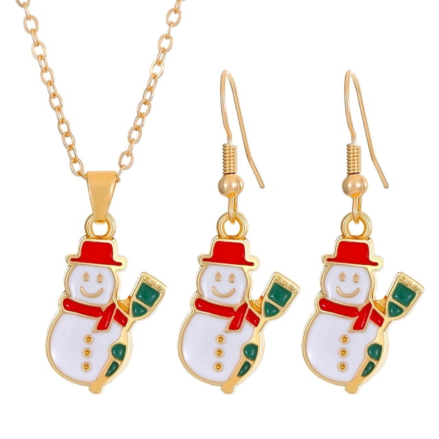 Conjunto de collar y aretes navideños, joyería navideña, delicado collar navideño y aretes con gancho para regalo del Día de la Madre de año Nuevo Muñeco de nieve Yinane Collar y Pendientes