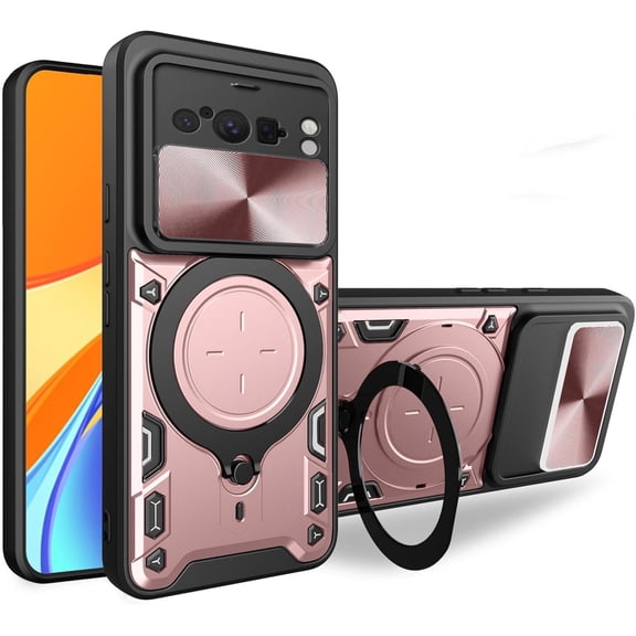 Magnetic Ring Bracket Sliding Window Phone Case for Google Pixel 8/8 Pro 5G, Lens Protection Shell, Shockproof Stand Back Cover