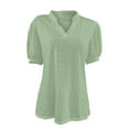 thumbnail image 4 of Womens Tops! Yigetop Womens Summer Business Casual Blouses V Neck Short Sleeve Shirts Hollow Out Cute Lace Tops Eyelet Tops for Women Green1 2XL, 4 of 4